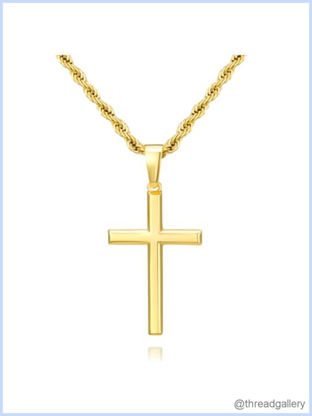 18K Gold Plated 925 Sterling Silver Cross Necklace Men Rope Chain 18in